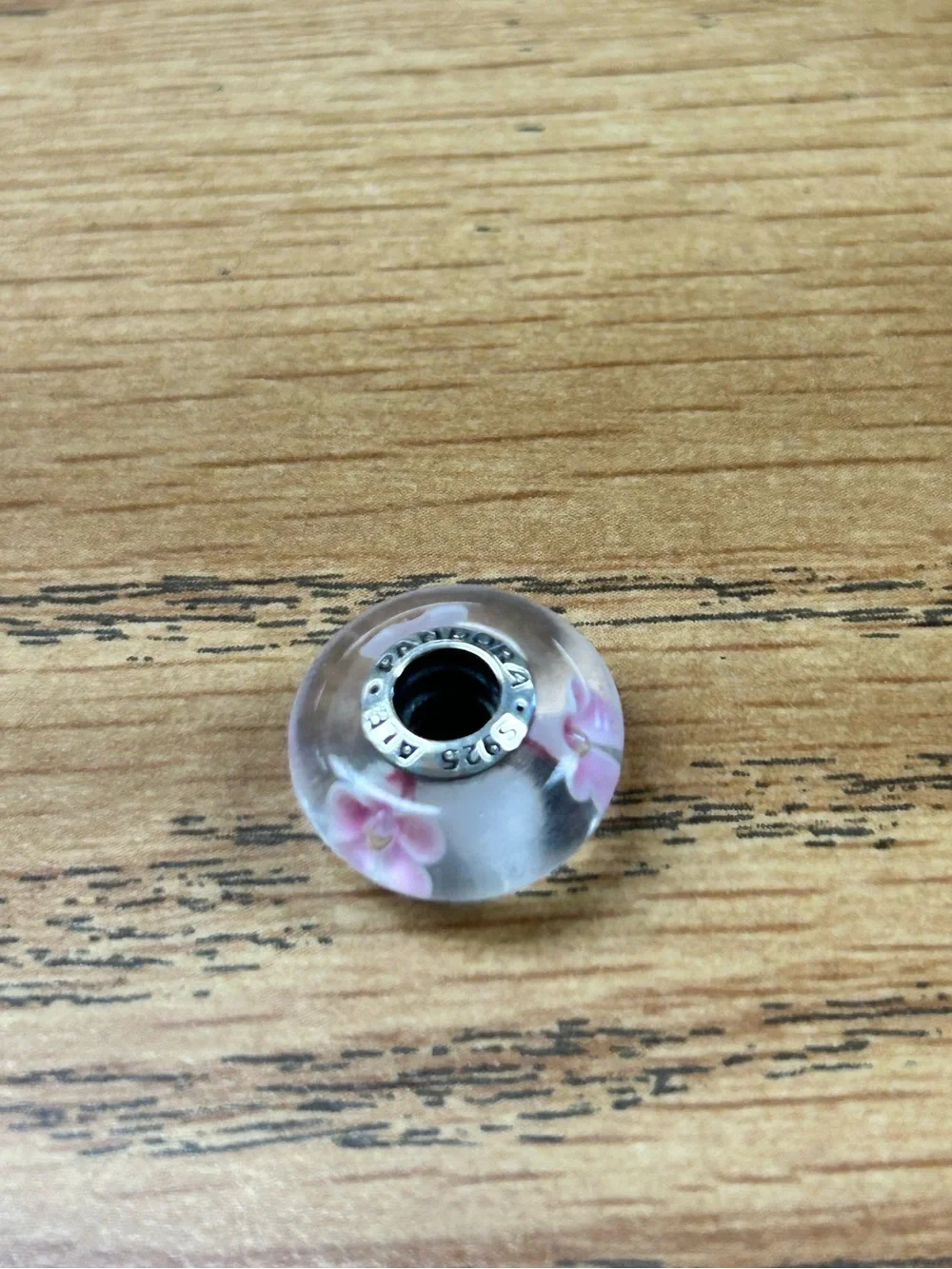 Pandora Pink Floral Glass Charm Bead